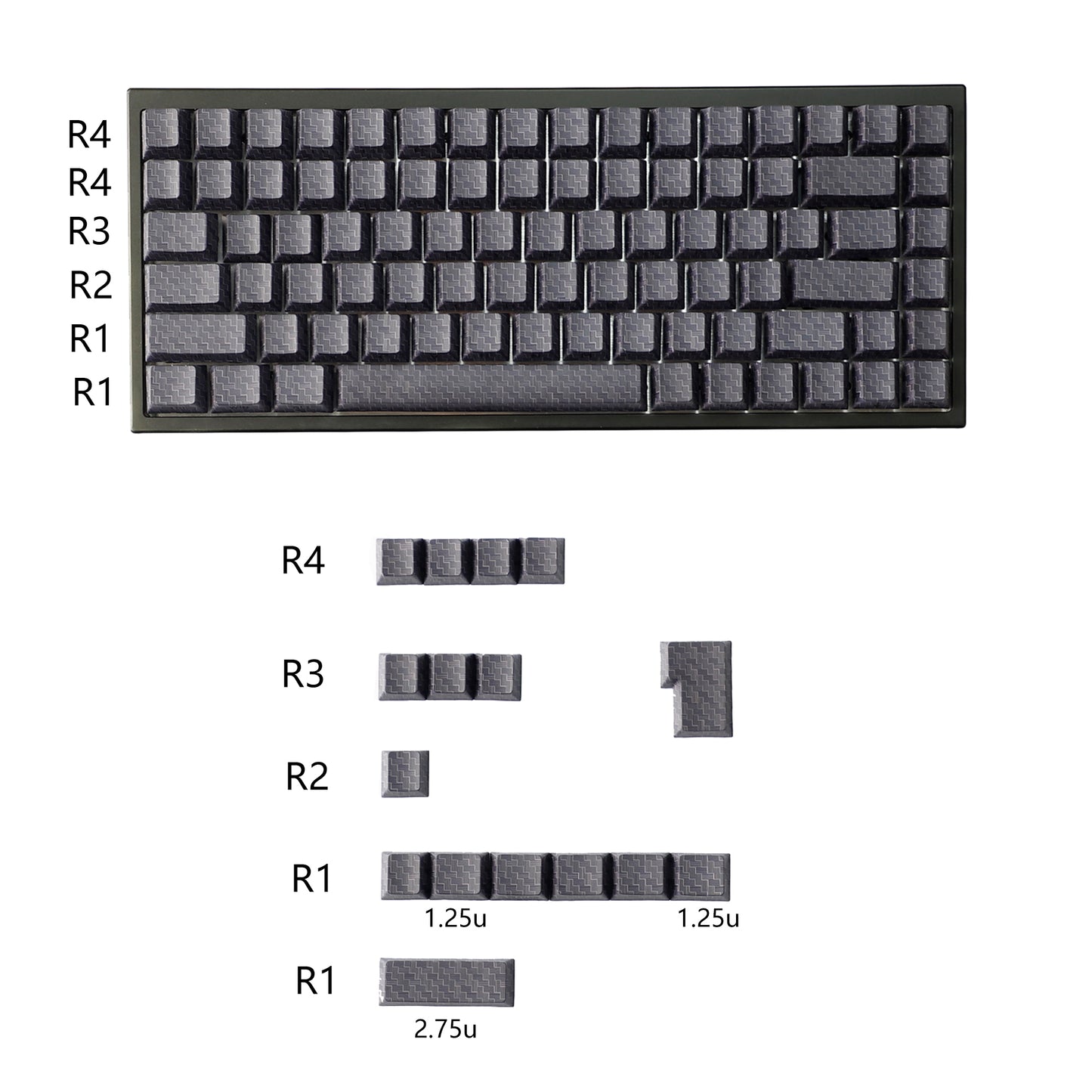YMDK 100 Key Carbon Fiber Texture Key Caps Black Sidelit PBT Cherry Profile Custom Keycap for 61/64/68/84/87 MX Mechanical Keyboards