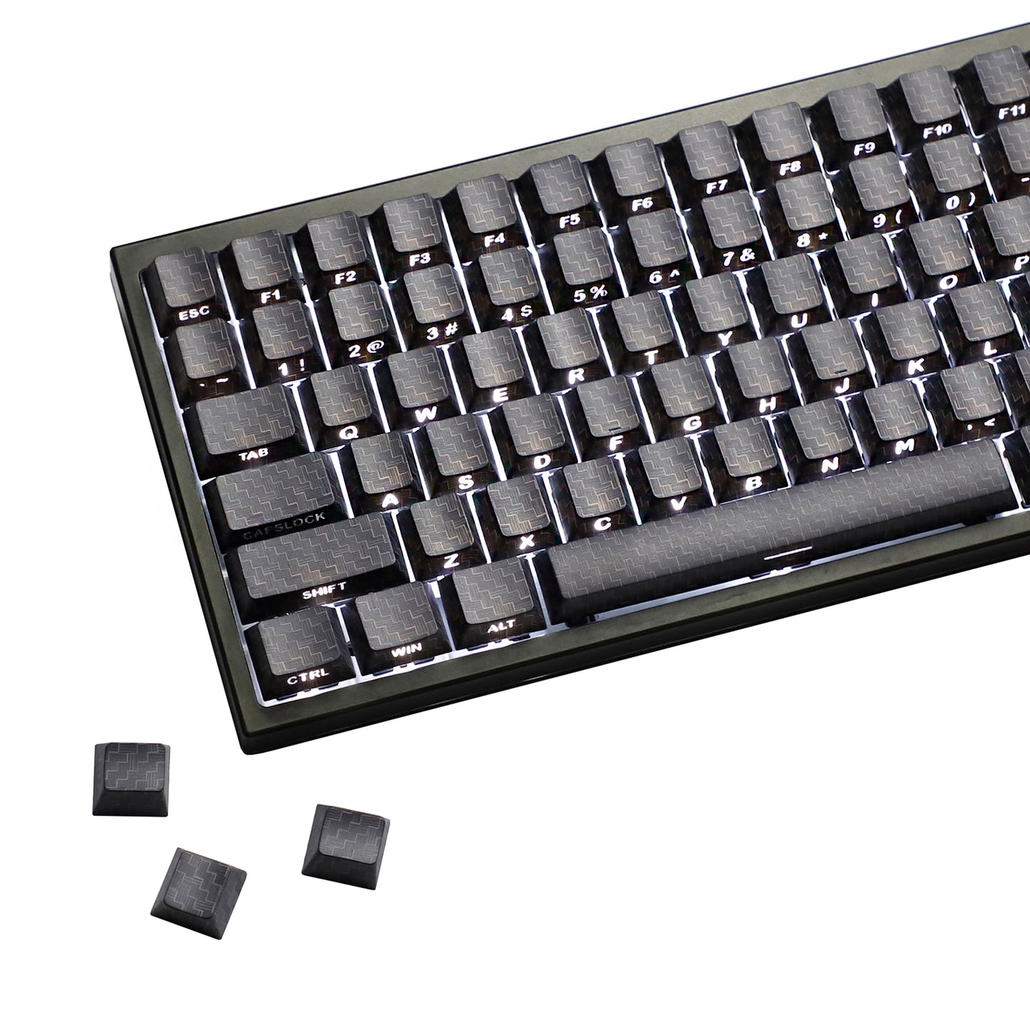 YMDK 100 Key Carbon Fiber Texture Key Caps Black Sidelit PBT Cherry Profile Custom Keycap for 61/64/68/84/87 MX Mechanical Keyboards