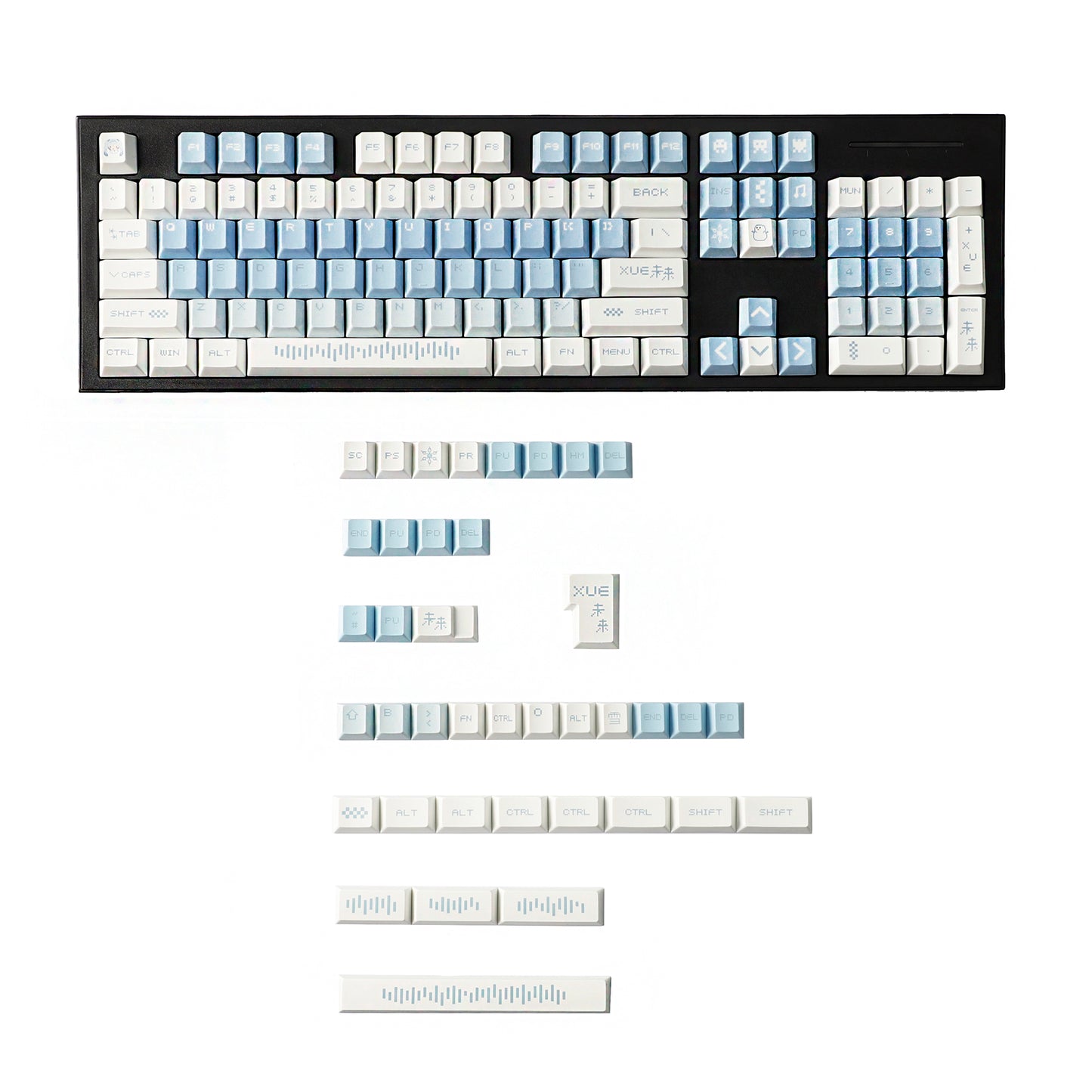 YMDK 143 Snow Future keycaps Little Snowman Cute Minimalist Style Cherry Profile Dye Sub Custom Keycap for 75/87/98/104/108 MX Mechanical Keyboard