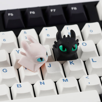 YMDK Black White Dragon Novelty Keycap Personalized Handmade Resin Creativity Custom Keycaps for MX Mechanical Keyboards