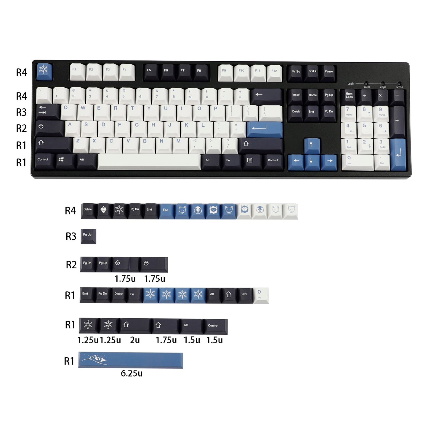 YMDK 142 Keys Arctic Circle Cherry Profile PBT Dye-Sub Keycaps for 61/68/75/84/96/100/104 MX Mechanical Keyboard