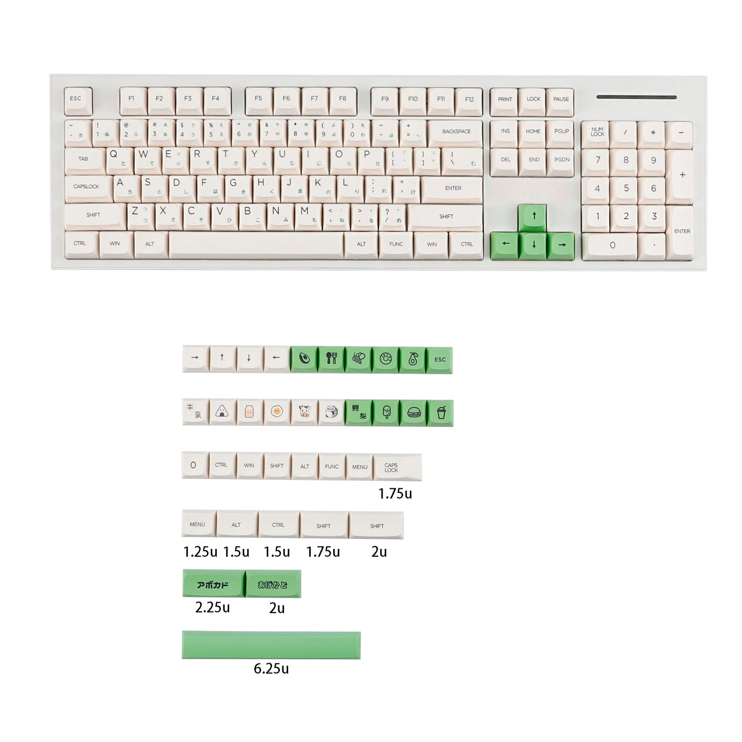 YMDK Avocado PBT Keycaps XDA Profile 140 Keys Dye-Sub for 61/64/68/84/87/100/104/108 MX Mechanical Keyboard