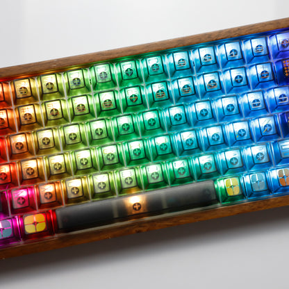 YMDK 122 Keys Exhibition Theme Five Sides Fog Keycaps Shine Through Cherry Profile PC UV Print Keycap for 61/64/68/75/84/87 MX Mechanical Keyboard