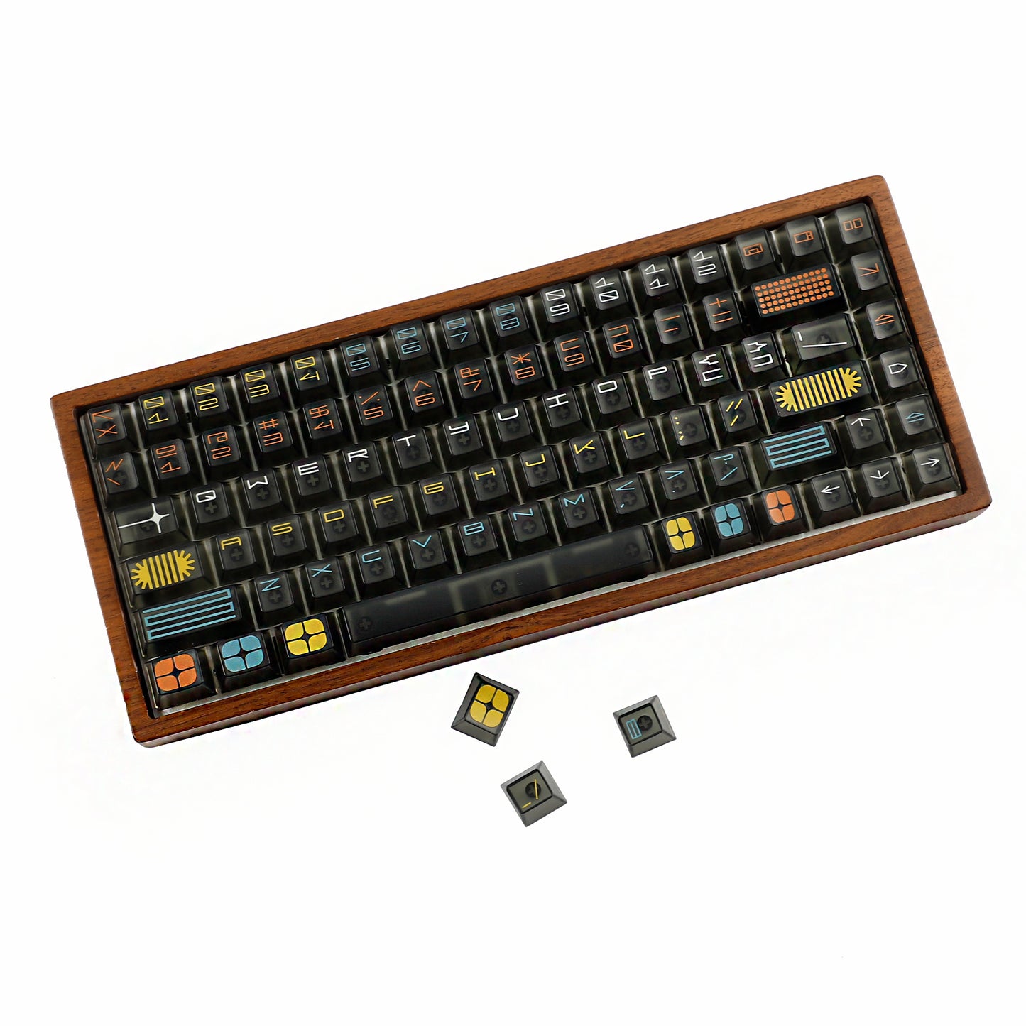 YMDK 122 Keys Exhibition Theme Five Sides Fog Keycaps Shine Through Cherry Profile PC UV Print Keycap for 61/64/68/75/84/87 MX Mechanical Keyboard