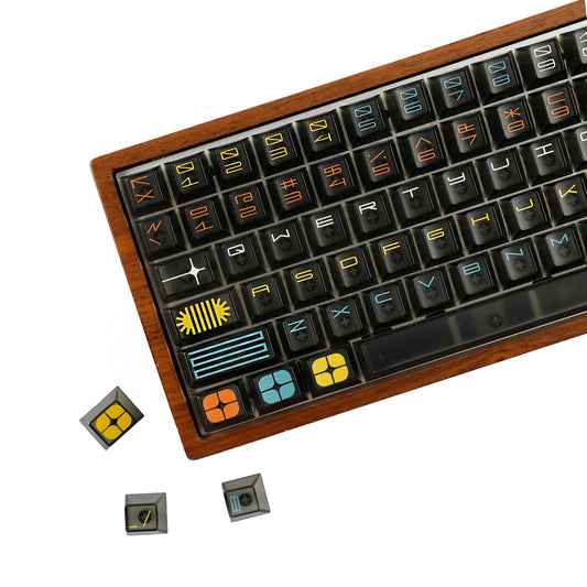 YMDK 122 Keys Exhibition Theme Five Sides Fog Keycaps Shine Through Cherry Profile PC UV Print Keycap for 61/64/68/75/84/87 MX Mechanical Keyboard
