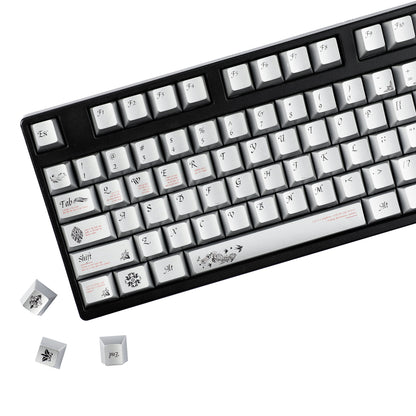YMDK 126 keys Key of Time Theme Cherry Profile Metal Texture Keycaps Five-sided Dye Sub UV Print Keycap for 61/68/75/87/96/100/104/108 MX Mechanical Keyboard