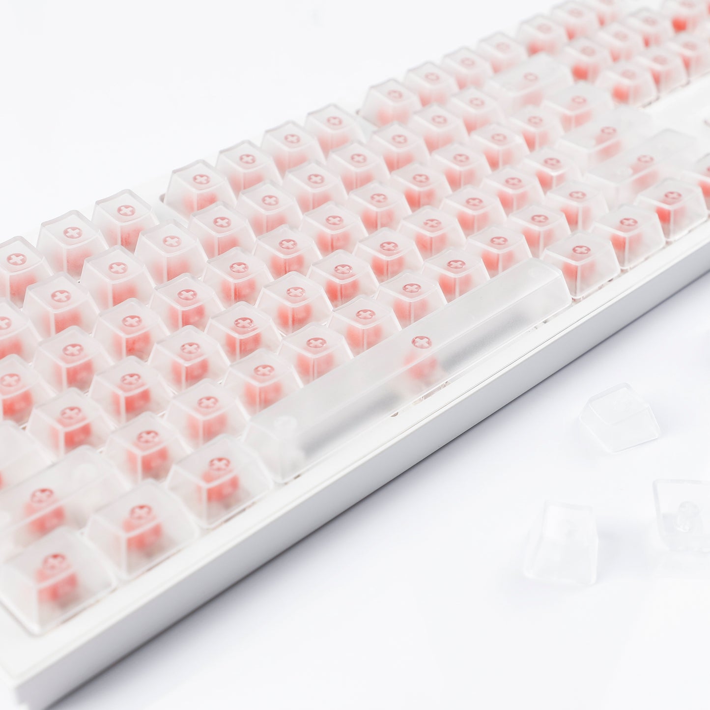 YMDK 132 keys PBT Frosted Translucent Clear Keycaps OEM Profile Shine Through Blank Custom Keycap for 61/68/75/87/96/100/104/108 MX Mechanical Keyboard