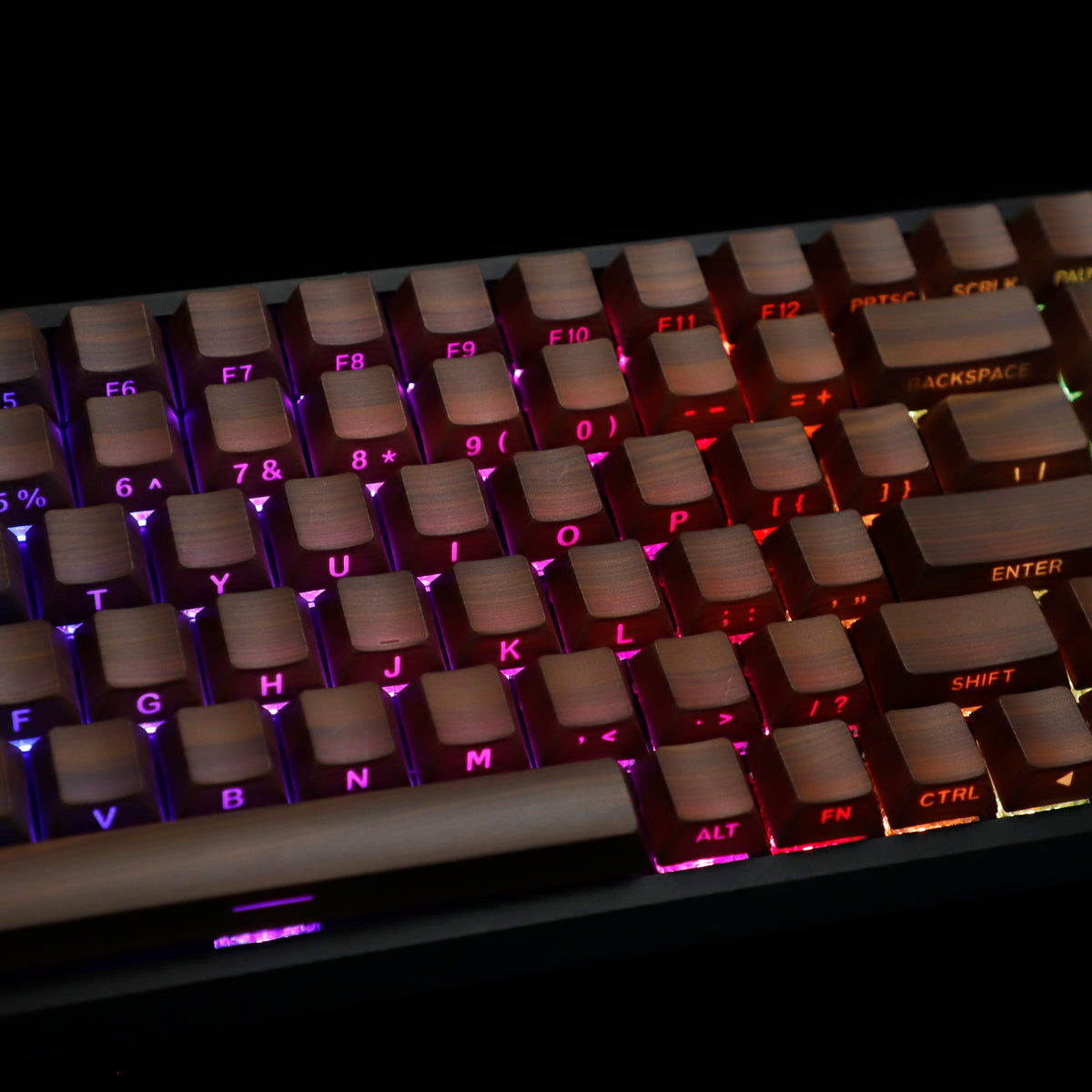 YMDK 133 Keys Walnut Wood Grain Keycaps Side-lit Cherry Profile PBT Keycap for 61 64 68 84 87 96 98 104 108 MX Mechanical Keyboards