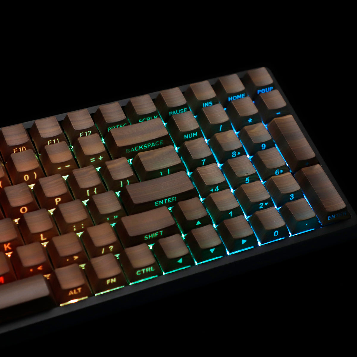 YMDK 133 Keys Walnut Wood Grain Keycaps Side-lit Cherry Profile PBT Keycap for 61 64 68 84 87 96 98 104 108 MX Mechanical Keyboards
