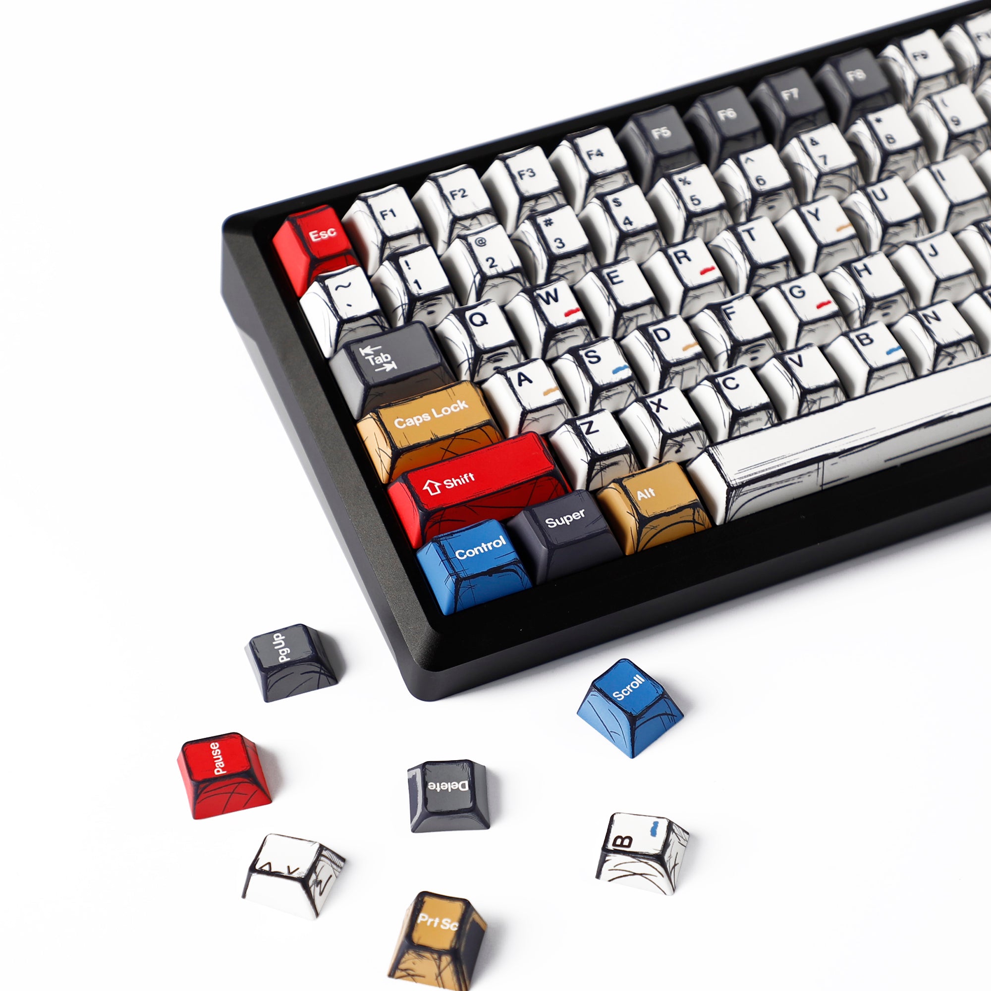 YMDK Comic Style Complete Full Set 136 Keys Keycaps Mixed Light Keycap