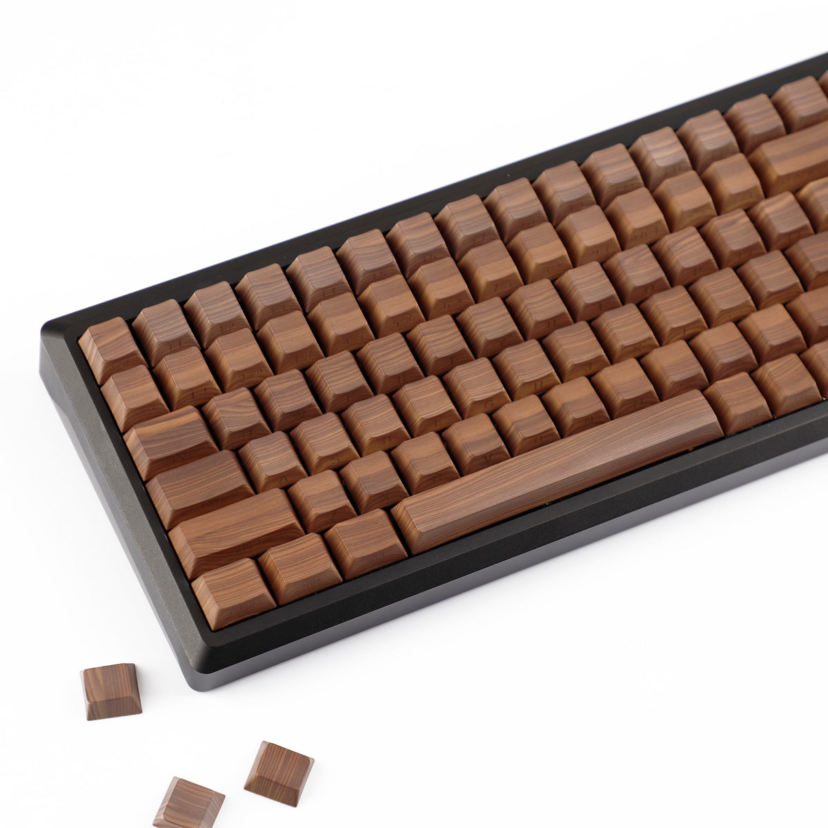 YMDK 133 Keys Walnut Wood Grain Keycaps Side-lit Cherry Profile PBT Keycap for 61 64 68 84 87 96 98 104 108 MX Mechanical Keyboards