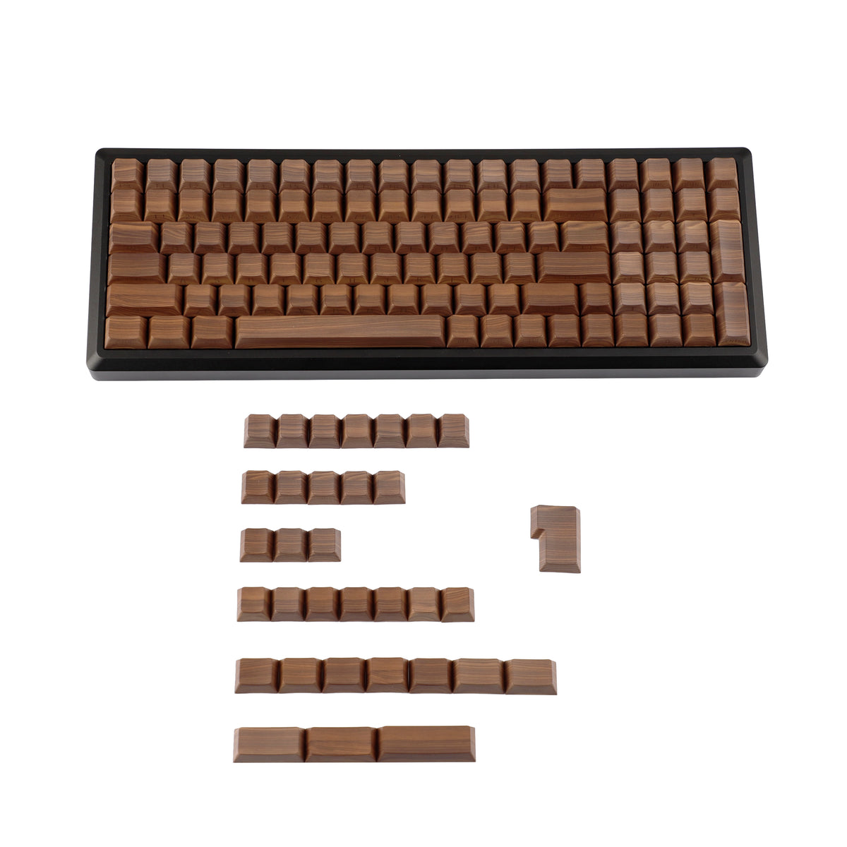 YMDK 133 Keys Walnut Wood Grain Keycaps Side-lit Cherry Profile PBT Keycap for 61 64 68 84 87 96 98 104 108 MX Mechanical Keyboards