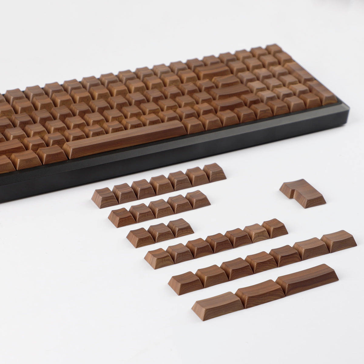 YMDK 133 Keys Walnut Wood Grain Keycaps Side-lit Cherry Profile PBT Keycap for 61 64 68 84 87 96 98 104 108 MX Mechanical Keyboards