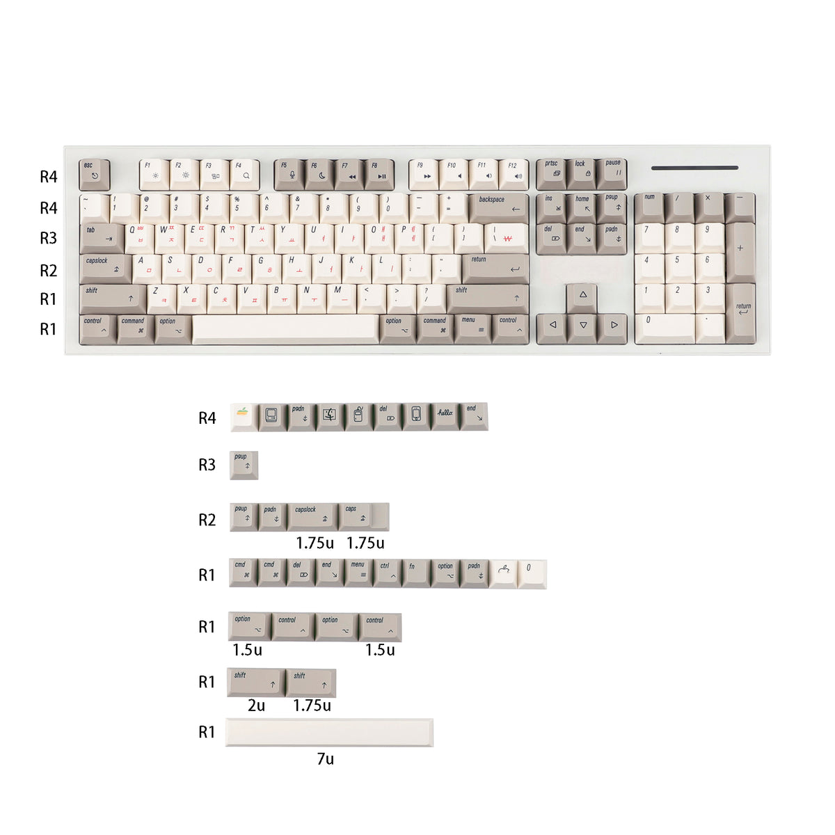 YMDK English Korean 136 Keys MAC Apple Retro Keycaps Cherry Profile PBT Dye Sublimation for 75/87/98/104/108 MX Mechanical Keyboard