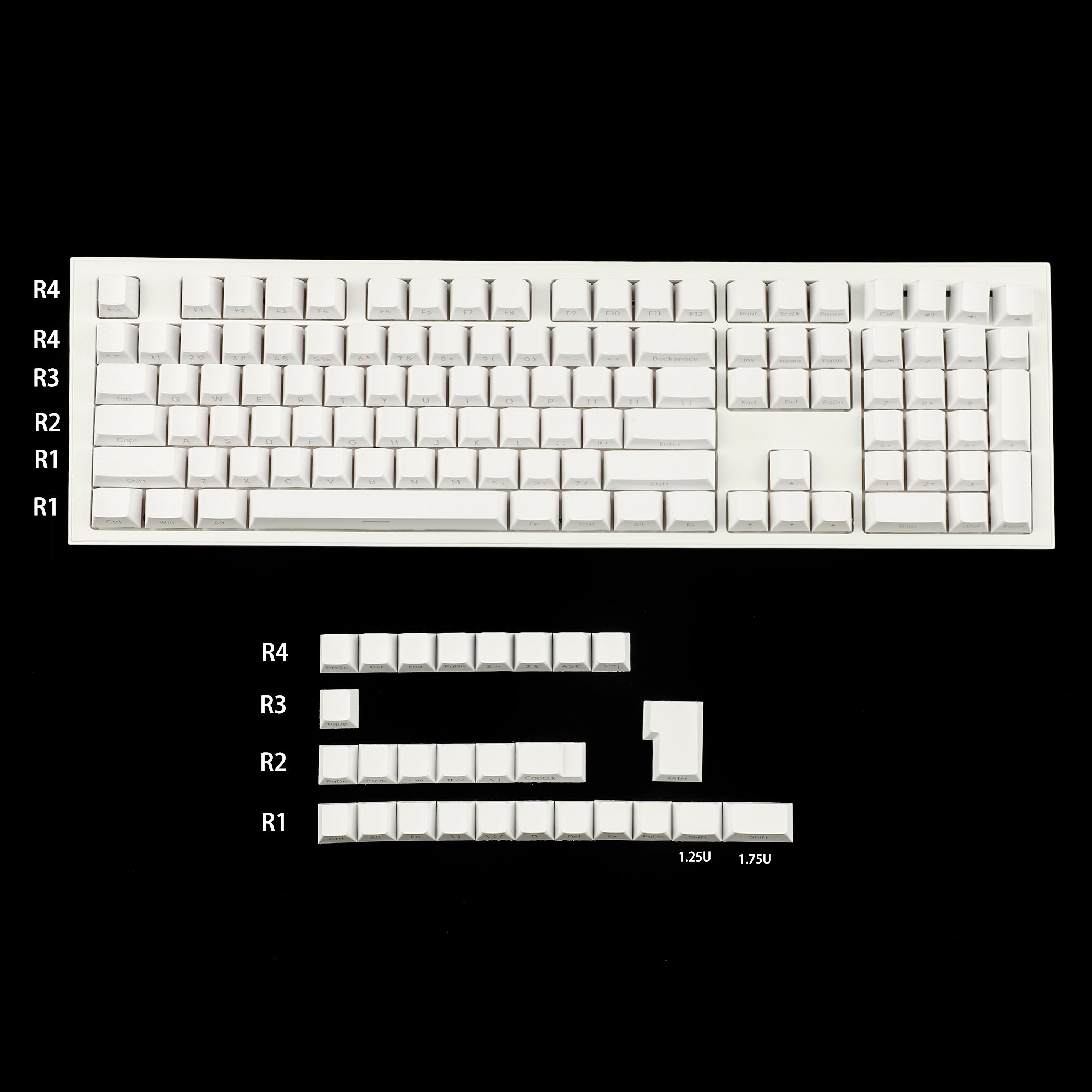 YMDK White Side-lit Shine Through Backlit 134 Keycap(Cherry Profile PB