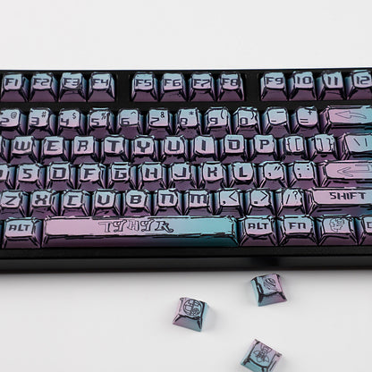 YMDK Cyberpunk Keycaps 126 keys Gradient Color Five-sided Dye Sub MDA Profile PBT MX Mechanical Keyboard Keycap 65/75/87/98/100/104