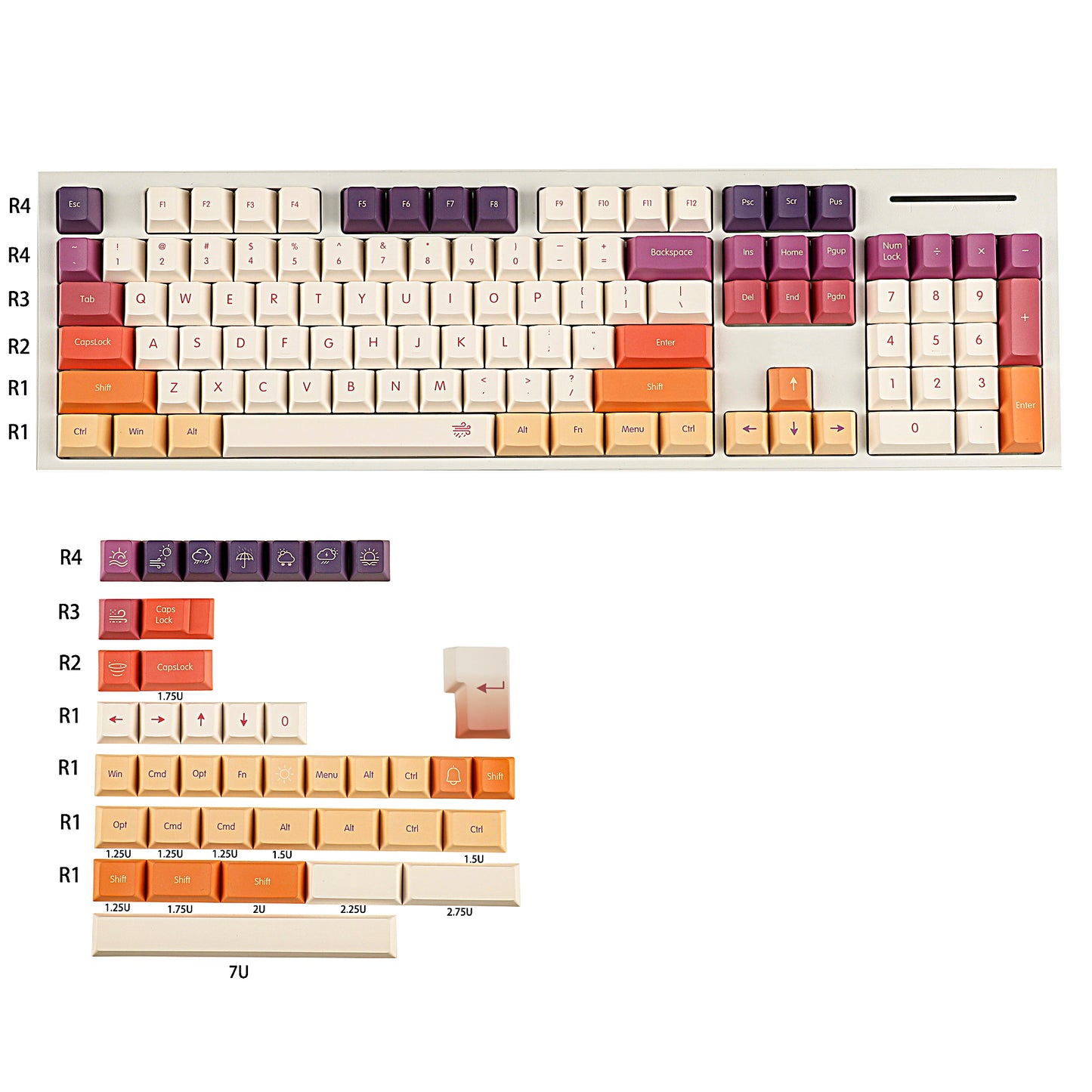 YMDK Cloud German French ISO 1.7mm Thickness Keycaps Thick Keycap set For QWERTZ AZERTY MX Keyboard（Cherry Profile Dye Sub PBT）