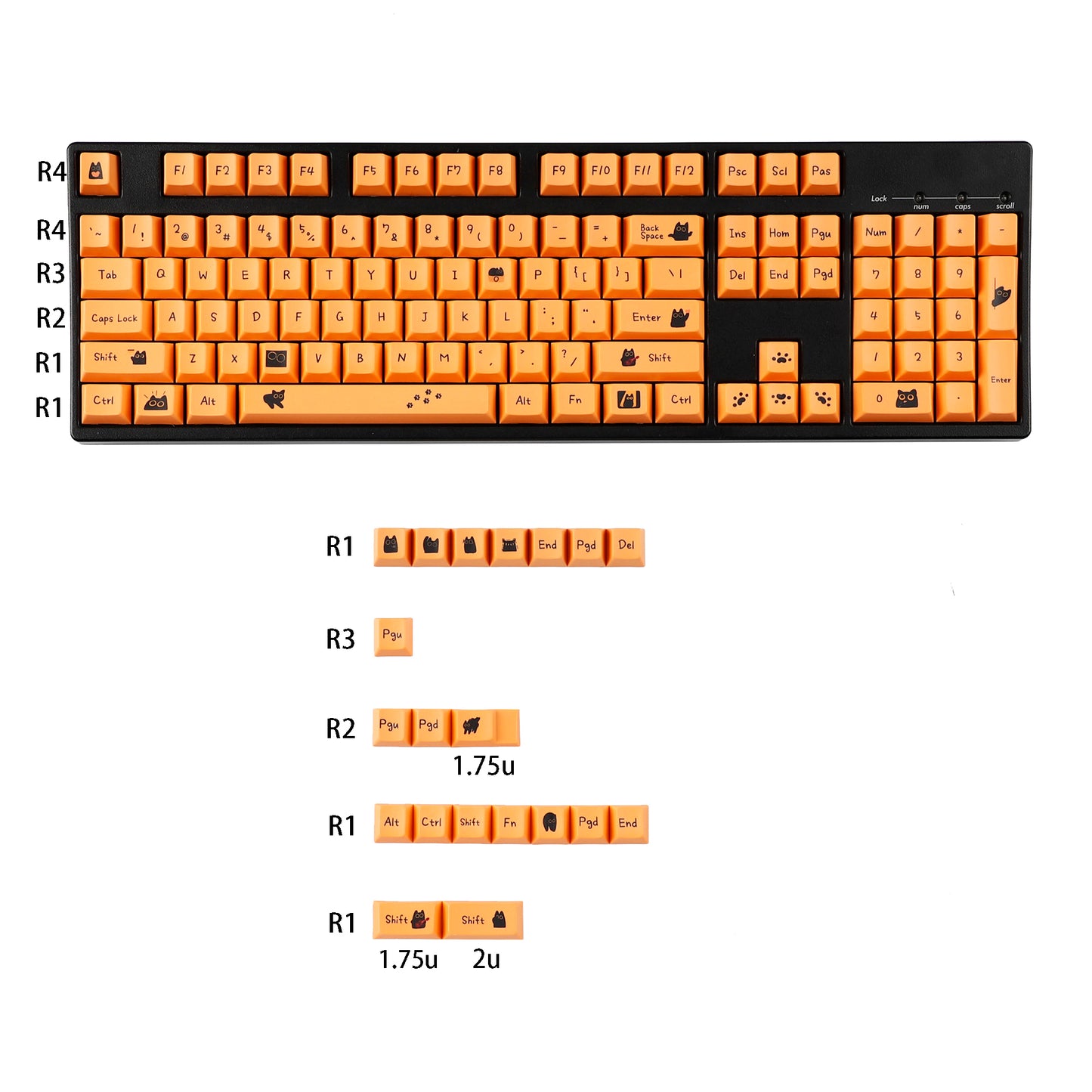 YMDK Orange Cat and Black Cat Theme 124 keys Cherry Profile Keycaps Dye Sub PBT Keycap for 65/75/87/98/100/104 MX Mechanical Keyboard