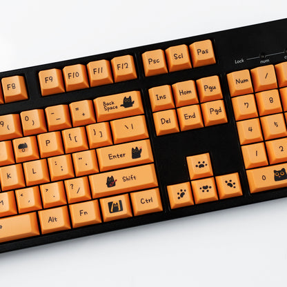 YMDK Orange Cat and Black Cat Theme 124 keys Cherry Profile Keycaps Dye Sub PBT Keycap for 65/75/87/98/100/104 MX Mechanical Keyboard
