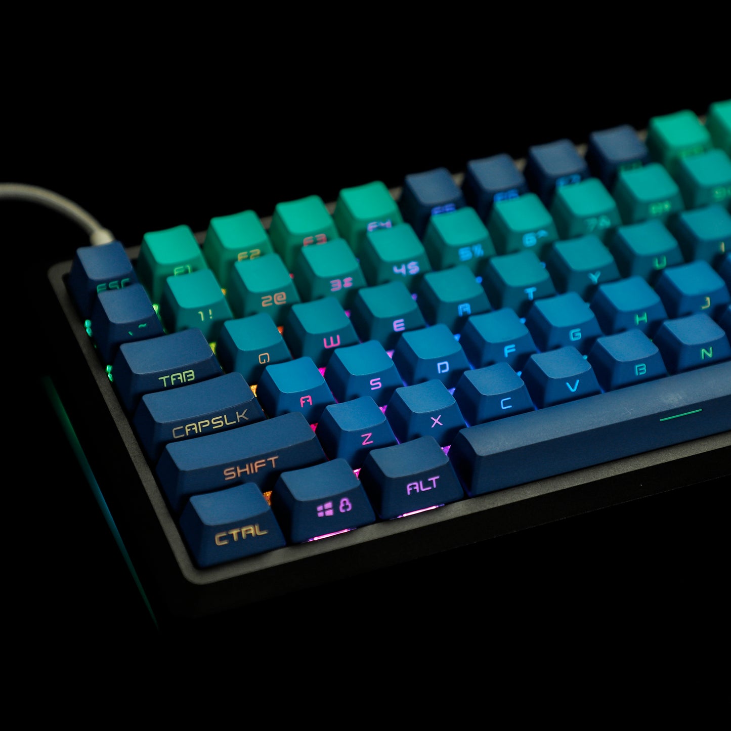 YMDK Blue Green Gradient Side-Lit 134 Keycaps(Double Shot OEM Profile/104 TKL 61 Using)