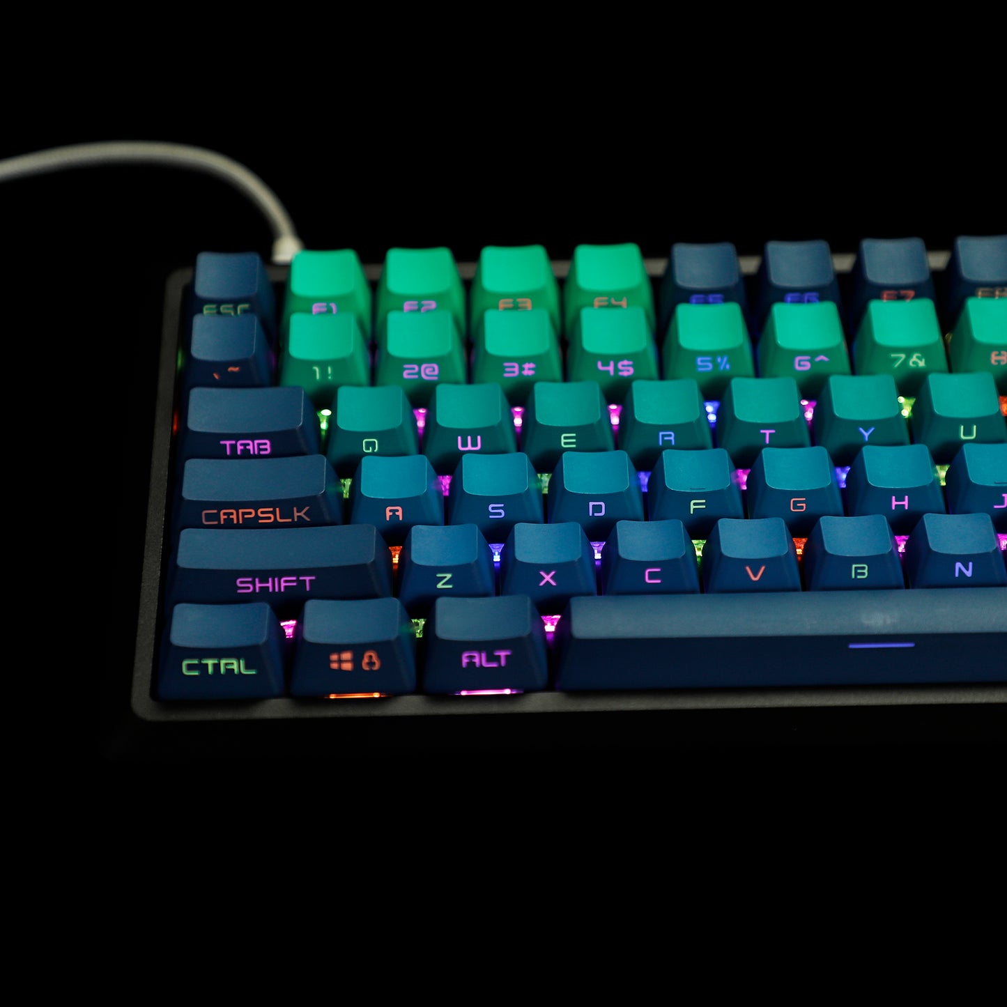 YMDK Blue Green Gradient Side-Lit 134 Keycaps(Double Shot OEM Profile/104 TKL 61 Using)