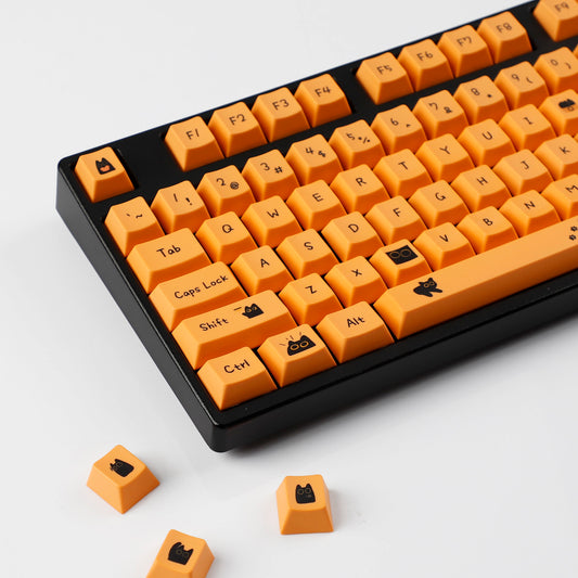 YMDK Orange Cat and Black Cat Theme 124 keys Cherry Profile Keycaps Dye Sub PBT Keycap for 65/75/87/98/100/104 MX Mechanical Keyboard