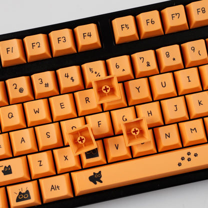 YMDK Orange Cat and Black Cat Theme 124 keys Cherry Profile Keycaps Dye Sub PBT Keycap for 65/75/87/98/100/104 MX Mechanical Keyboard