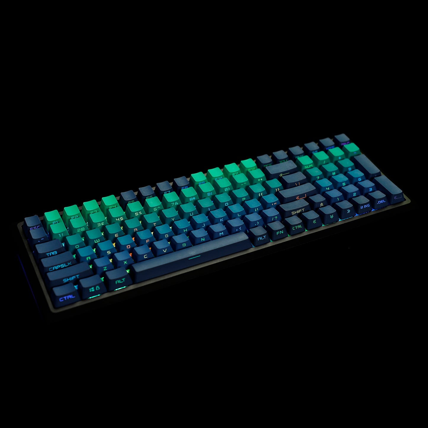 YMDK Blue Green Gradient Side-Lit 134 Keycaps(Double Shot OEM Profile/104 TKL 61 Using)