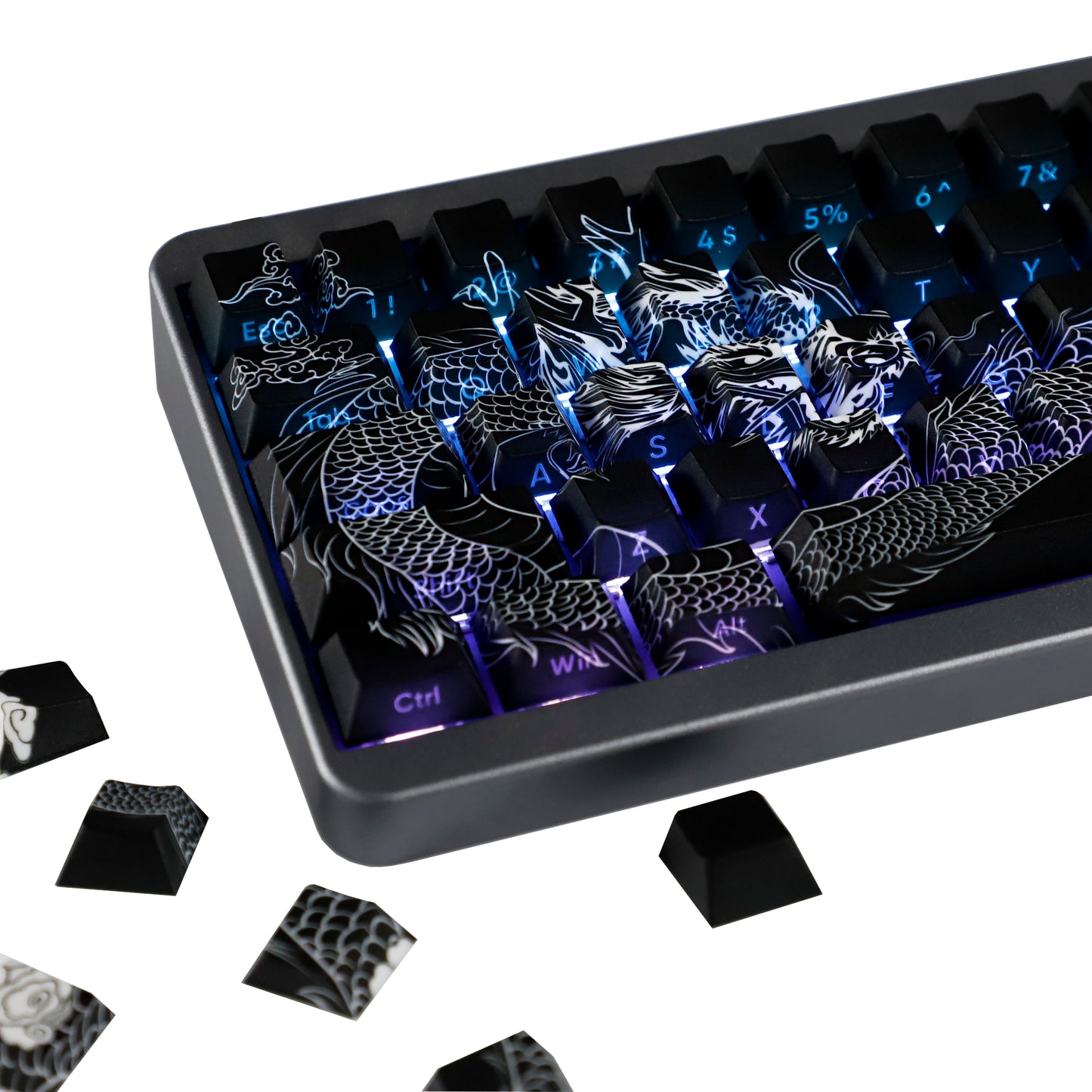 YMDK Chinese Dragon Theme Keycaps Full Set 78 keys Creative PBT Dye Sub Cherry Profile Light-transmitting for 60/61/64/68 MX Mechanical Keyboard