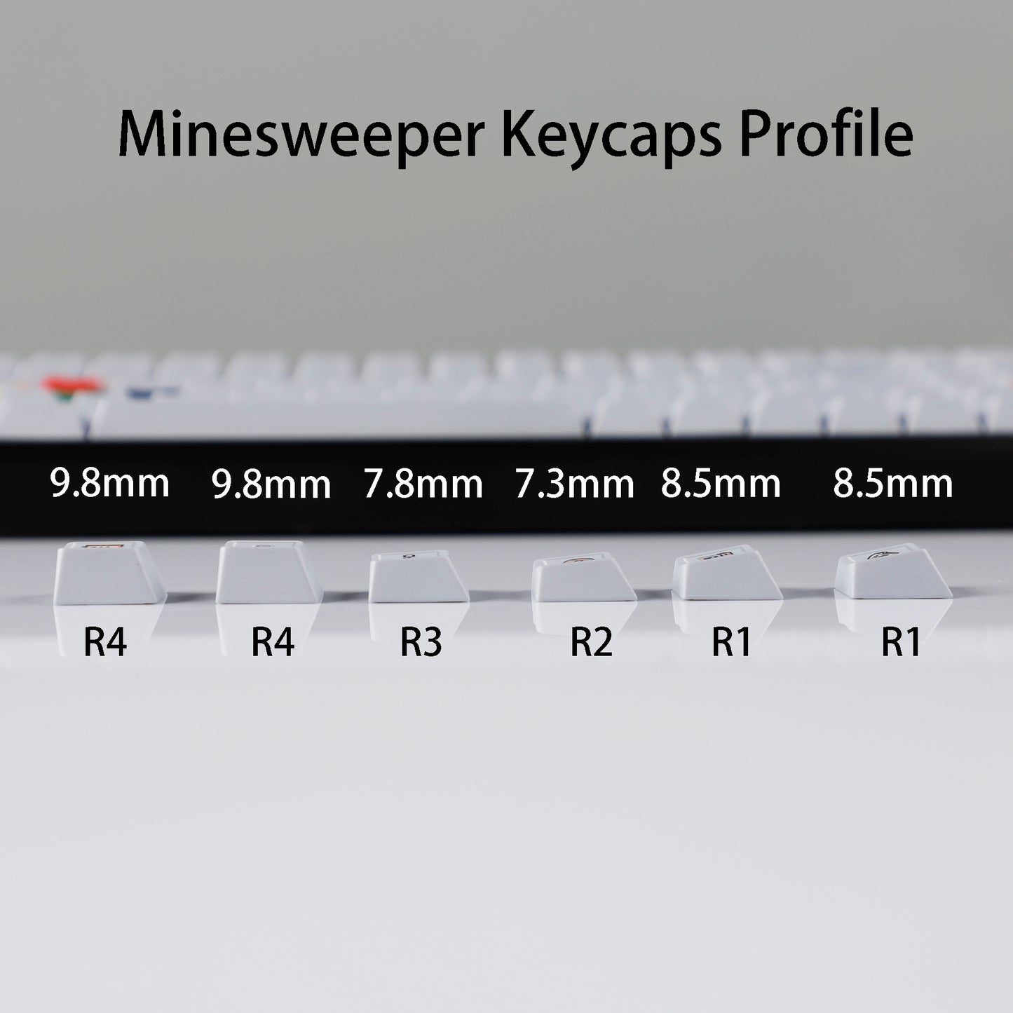 YMDK 143 Minesweeper Game Theme Keycaps Thick PBT Top Print Cool Creative Keycap Cherry Profile Contrast Color Design Custom Key Cap for MX Mechanical Keyboards