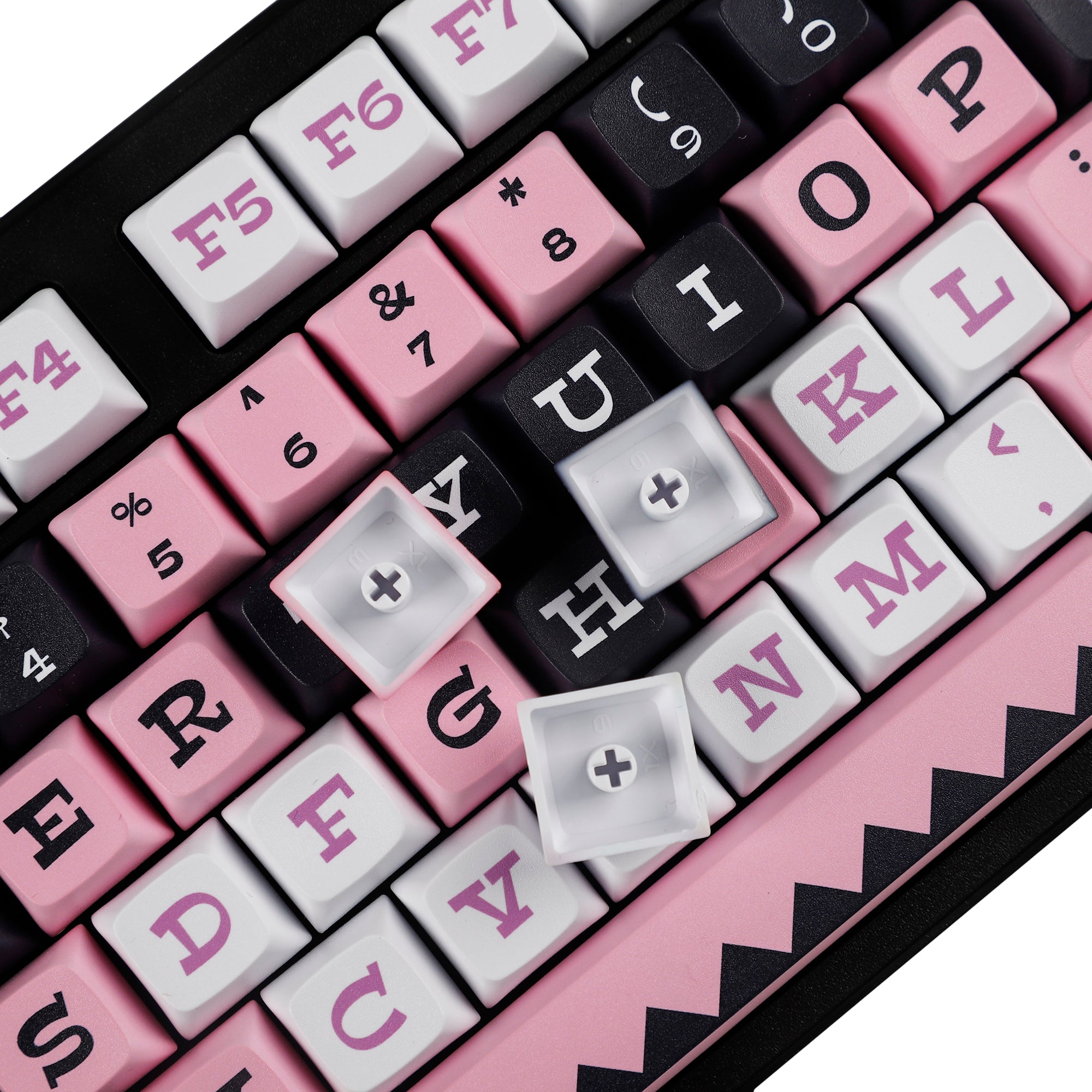Set Keycaps YMDK 104 PBT Rosa/Bianco/Nero - Profilo OEM, Budino, Per Switch MX - Solo Tasti