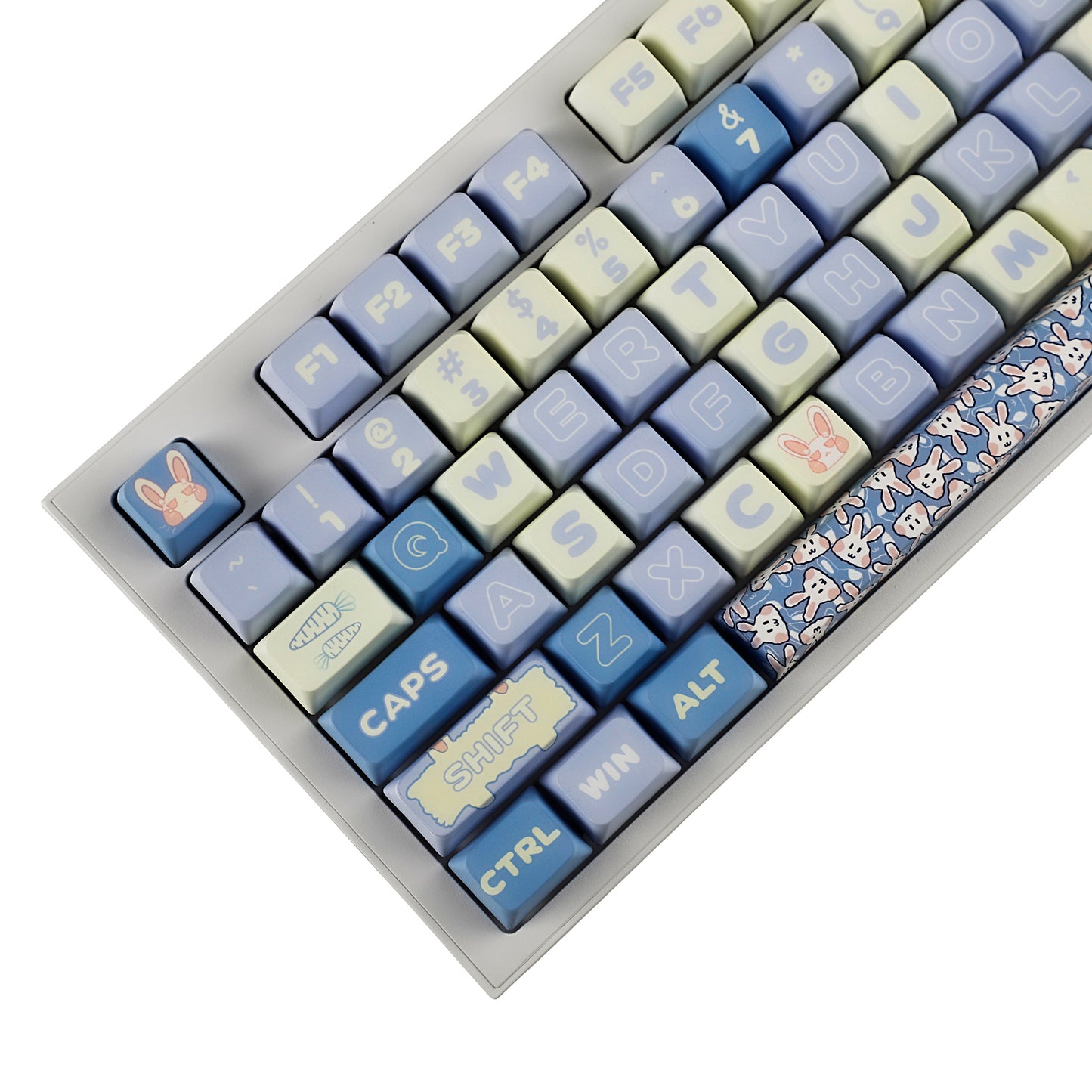 YMDK Milk Blue Rabbit 125 keys MDA profile Thick PBT Dye Sub 5 Sides Over Keycaps
