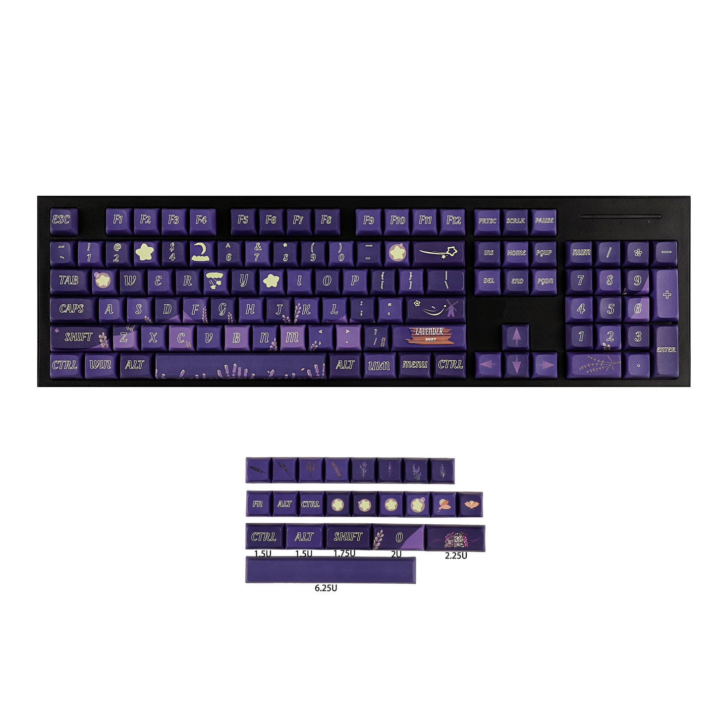 YMDK Lavender 127 keys 5 Sides Over Purple Dye Sub XDA PBT Keycap For MX Keyboard Apex