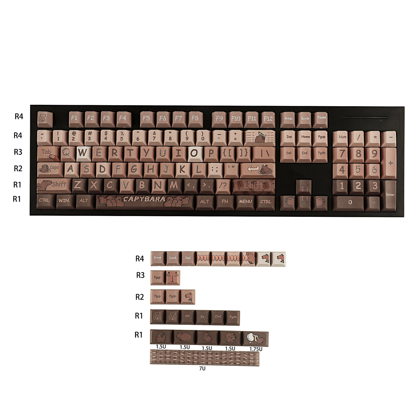 YMDK Kapibala 130 keys Cherry Profile 5 Sides Over Dye Sub Thick PBT Coffee KEYCAP for MX Mechanical Keyboard