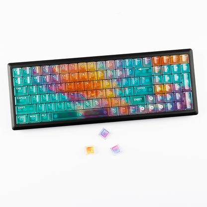 YMDK Blue Gradient Keycaps Frosted Crystal Clear 120 Keys Cherry Profile PC Top Print Keycaps for 64/68/87/96/104 MX Mechanical Keyboard
