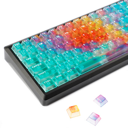 YMDK Blue Gradient Keycaps Frosted Crystal Clear 120 Keys Cherry Profile PC Top Print Keycaps for 64/68/87/96/104 MX Mechanical Keyboard