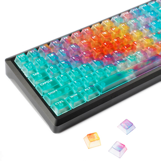 YMDK Blue Gradient Keycaps Frosted Crystal Clear 120 Keys Cherry Profile PC Top Print Keycaps for 64/68/87/96/104 MX Mechanical Keyboard