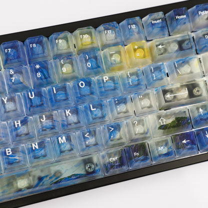 YMDK 122 Keys Frosted Clear Rose Sorrow Starry Sky Theme PC Cherry Profile PC Shine Through Keycaps for MX Mechanical Keyboard