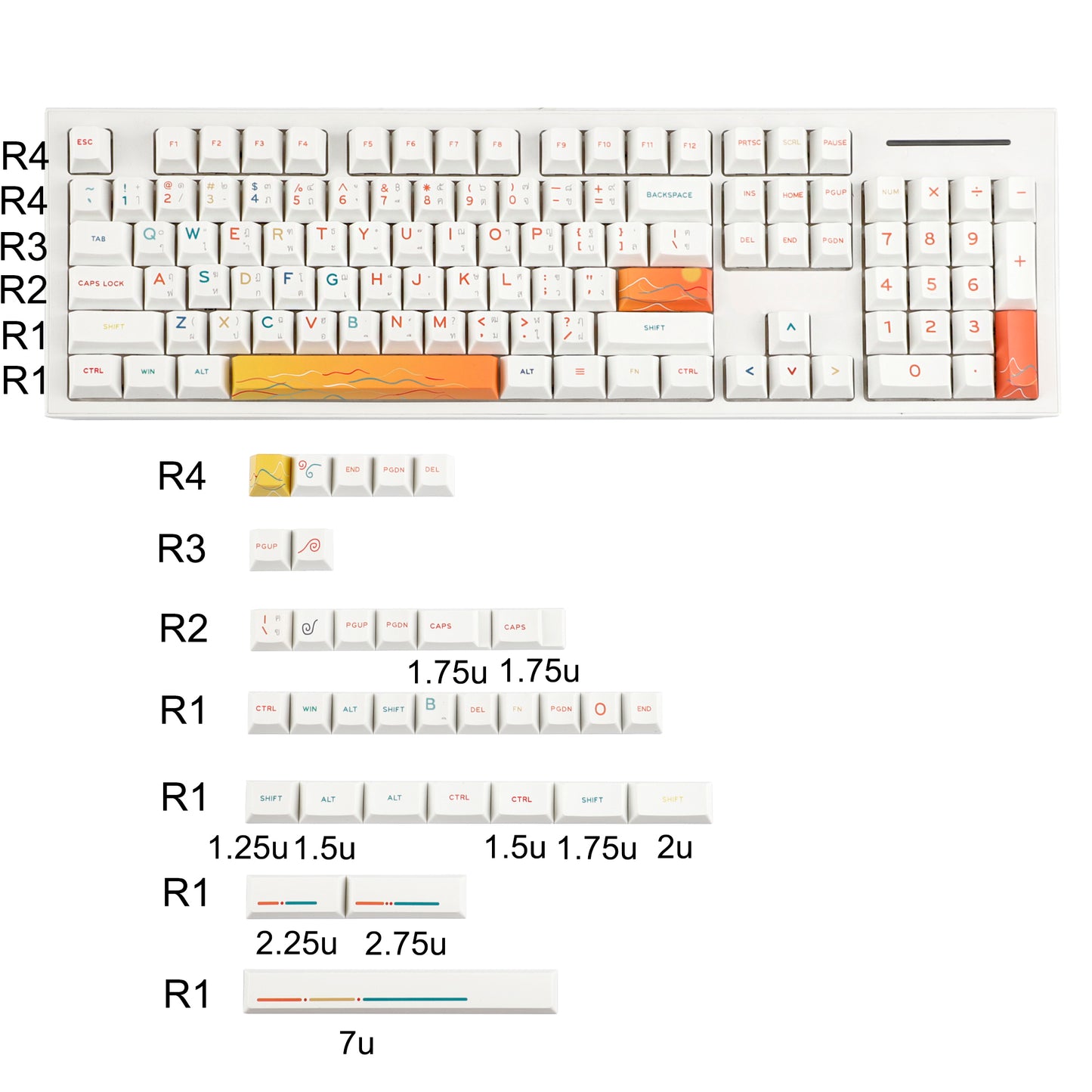 YMDK 131 Keys Minimalist Ocean Theme Keycaps Top Print PBT Dye Sub Cherry Profile Keycap for 75/87/98/104/108 MX Mechanical Keyboard