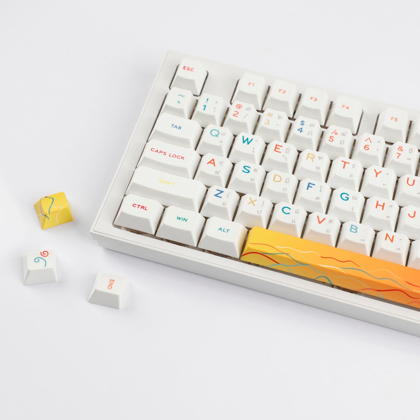 YMDK 131 Keys Minimalist Ocean Theme Keycaps Top Print PBT Dye Sub Cherry Profile Keycap for 75/87/98/104/108 MX Mechanical Keyboard