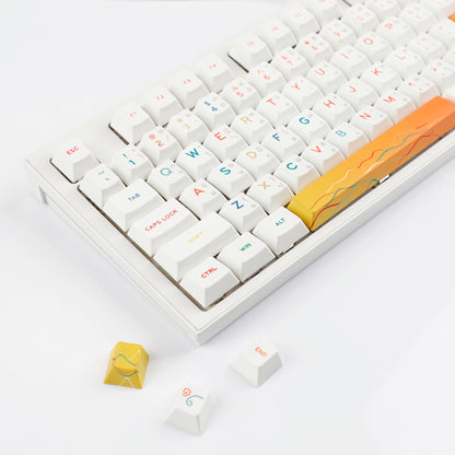YMDK 131 Keys Minimalist Ocean Theme Keycaps Top Print PBT Dye Sub Cherry Profile Keycap for 75/87/98/104/108 MX Mechanical Keyboard