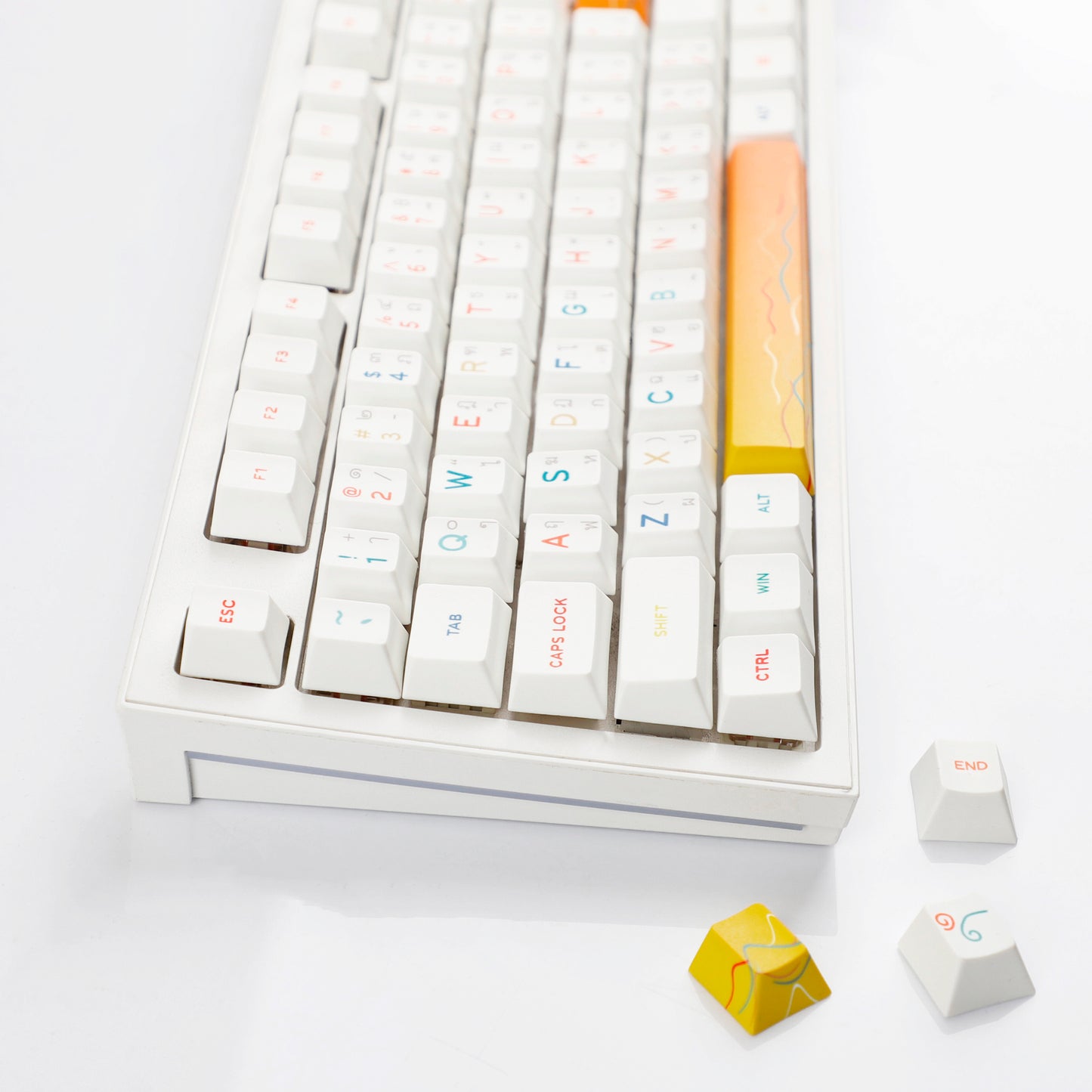 YMDK 131 Keys Minimalist Ocean Theme Keycaps Top Print PBT Dye Sub Cherry Profile Keycap for 75/87/98/104/108 MX Mechanical Keyboard