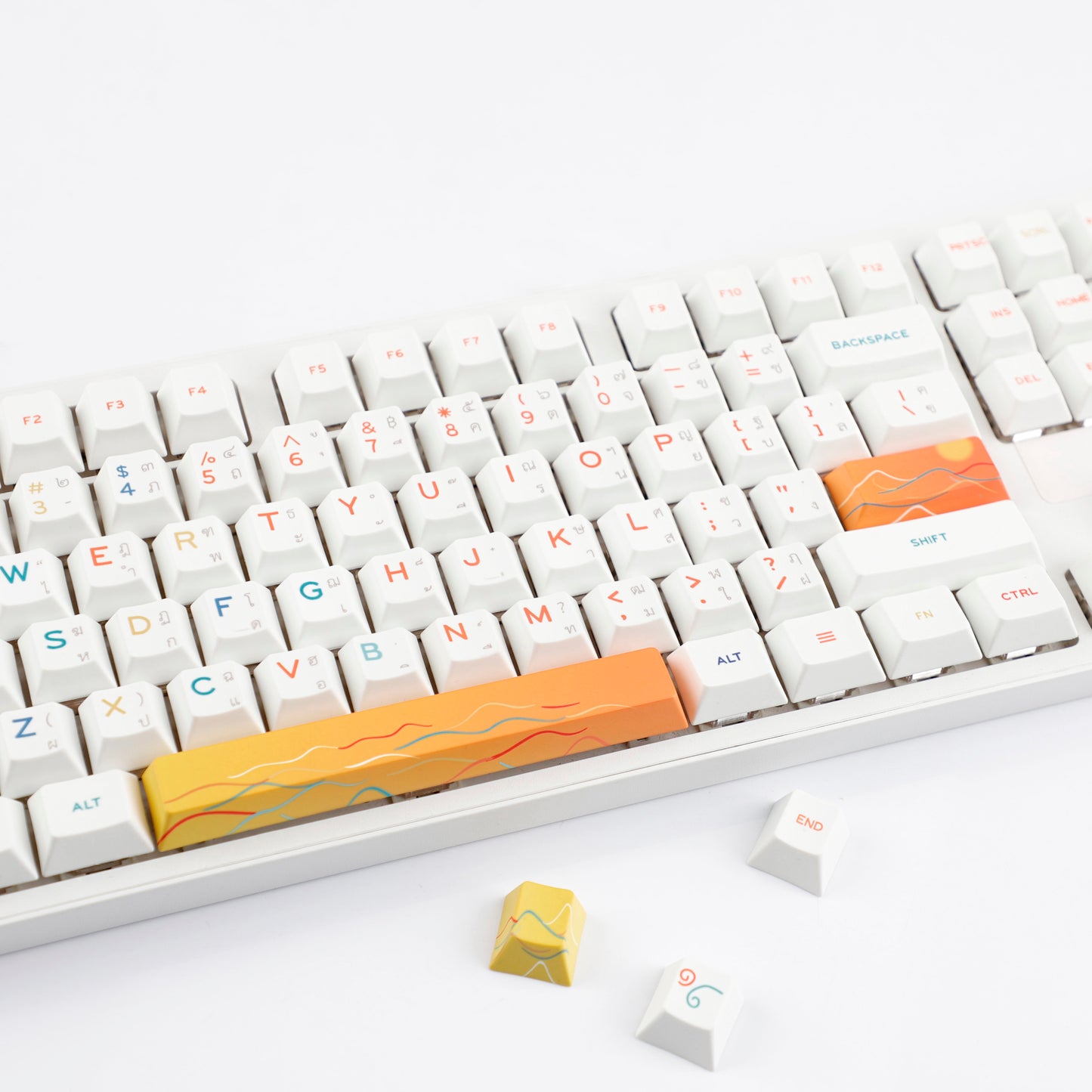YMDK 131 Keys Minimalist Ocean Theme Keycaps Top Print PBT Dye Sub Cherry Profile Keycap for 75/87/98/104/108 MX Mechanical Keyboard