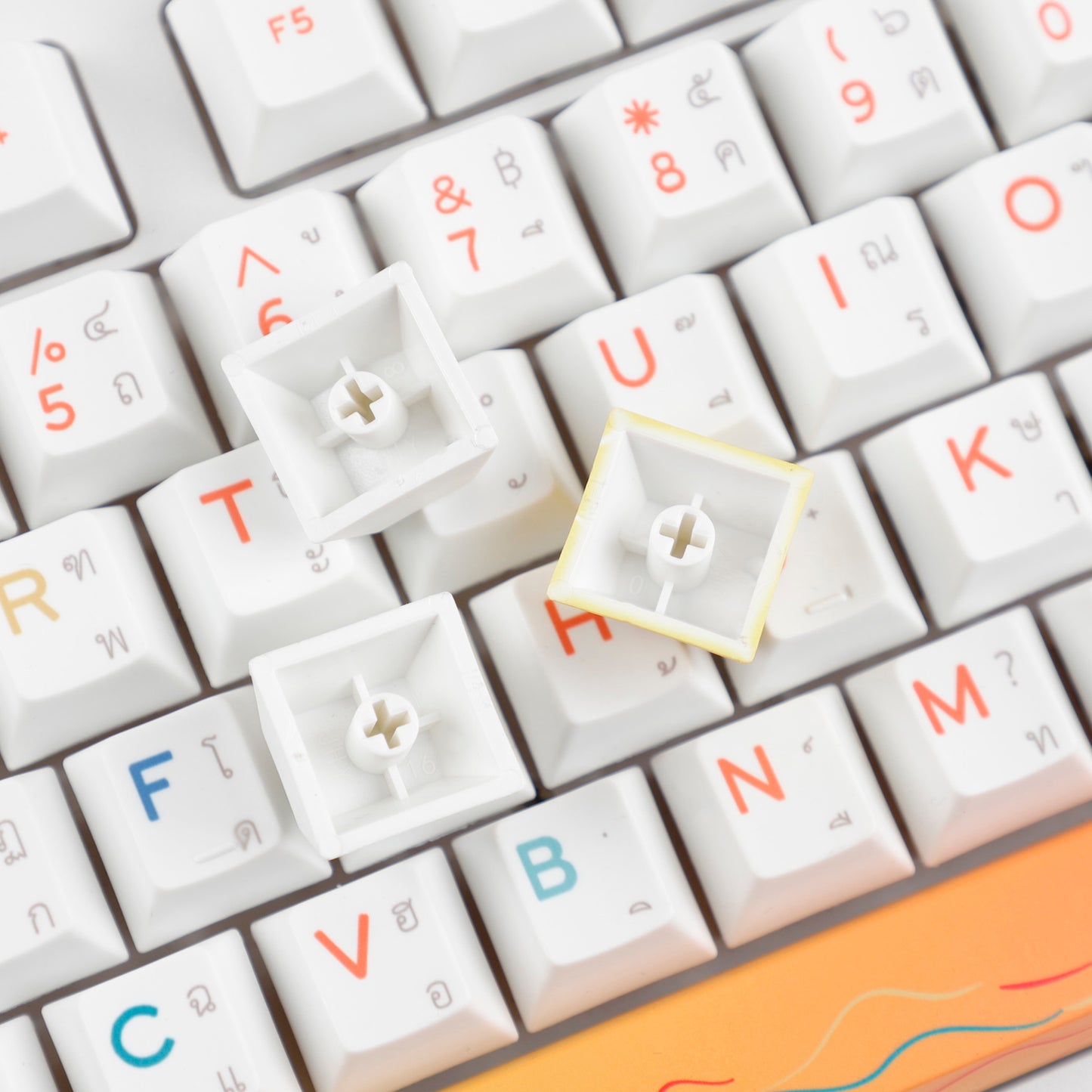 YMDK 131 Keys Minimalist Ocean Theme Keycaps Top Print PBT Dye Sub Cherry Profile Keycap for 75/87/98/104/108 MX Mechanical Keyboard