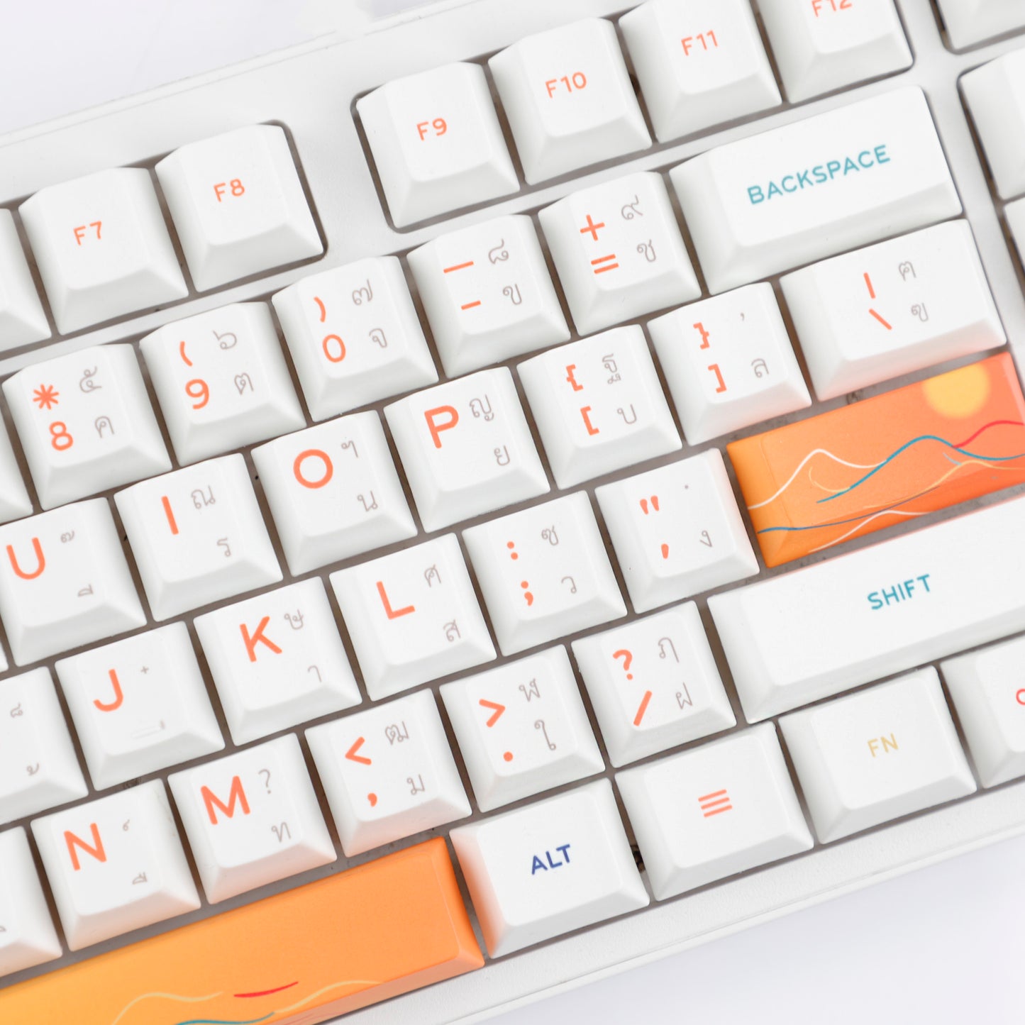 YMDK 131 Keys Minimalist Ocean Theme Keycaps Top Print PBT Dye Sub Cherry Profile Keycap for 75/87/98/104/108 MX Mechanical Keyboard