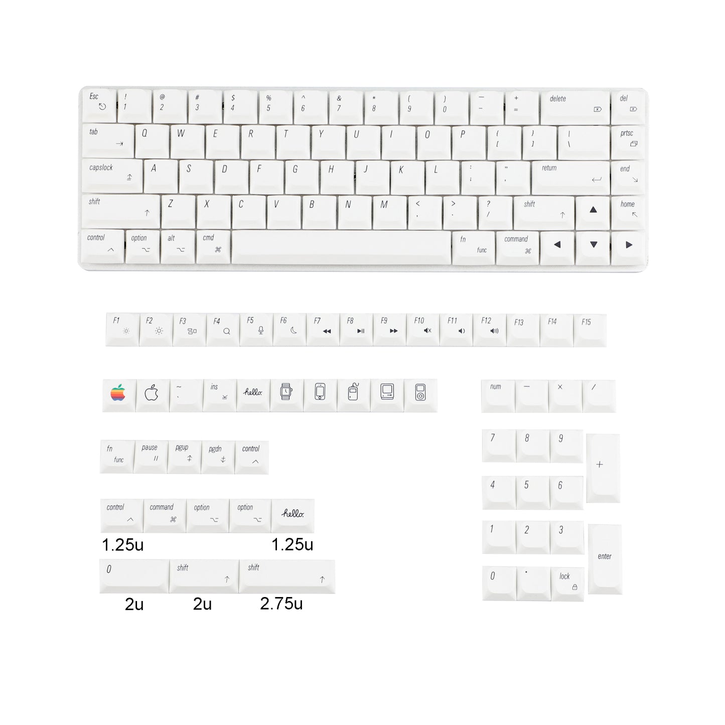 YMDK 127 Ultra-slim Key cap Mac Style Mx Low Profile Dye Sub PBT Keycaps For Mx 61 64 68 75 84 87 96 108 Layout Mechanical Keyboard
