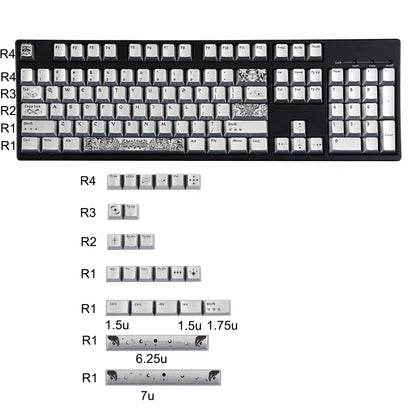 YMDK 128 Keys Silver Wing Style Metallic Paint Finish Cherry Profile PC Dye Sub Keycaps for 75/87/98/104/108 MX Mechanical Keyboard