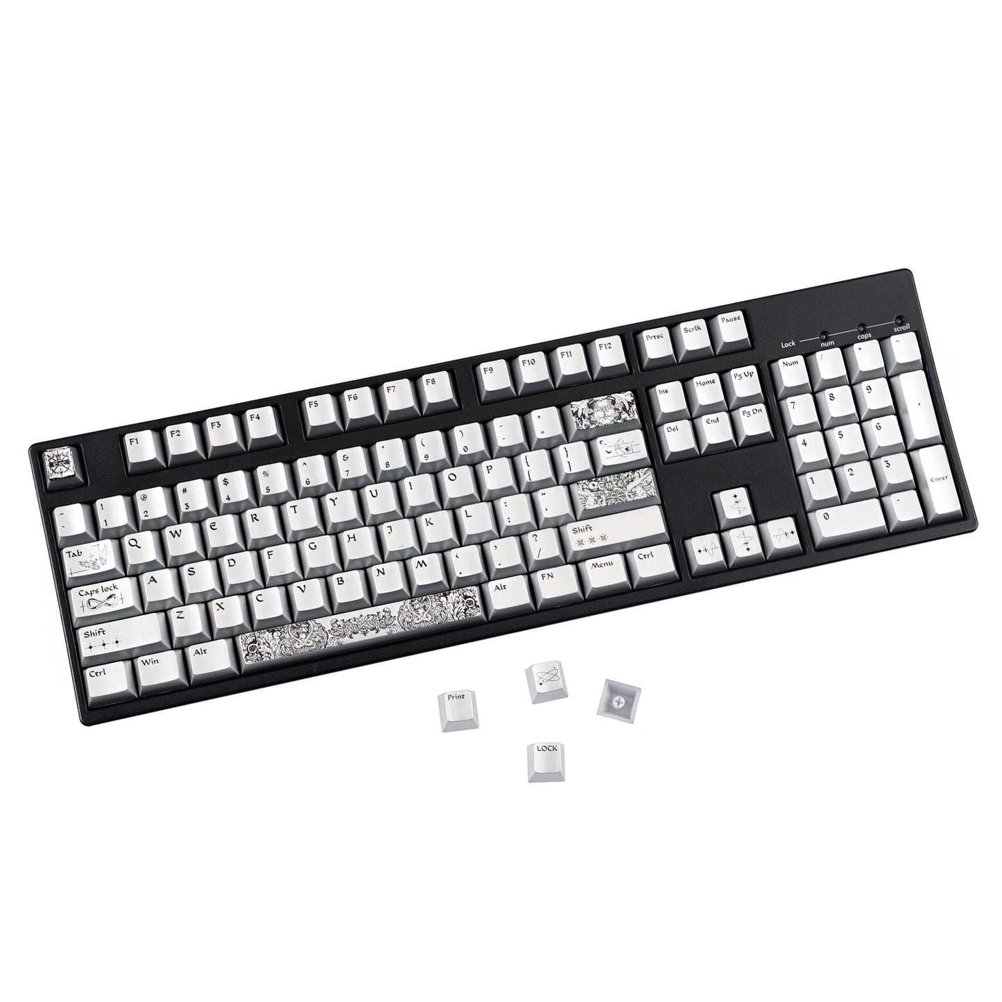 YMDK 128 Keys Silver Wing Style Metallic Paint Finish Cherry Profile PC Dye Sub Keycaps for 75/87/98/104/108 MX Mechanical Keyboard