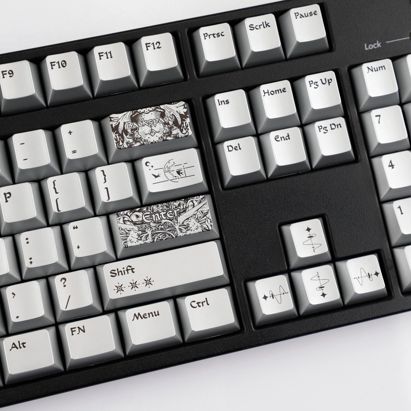 YMDK 128 Keys Silver Wing Style Metallic Paint Finish Cherry Profile PC Dye Sub Keycaps for 75/87/98/104/108 MX Mechanical Keyboard