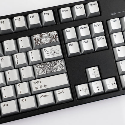 YMDK 128 Keys Silver Wing Style Metallic Paint Finish Cherry Profile PC Dye Sub Keycaps for 75/87/98/104/108 MX Mechanical Keyboard